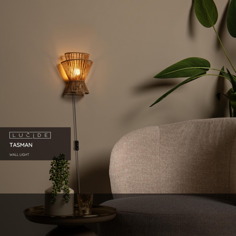 Lucide TASMAN - Nástenné svietidlo - 1xE27 - Natural